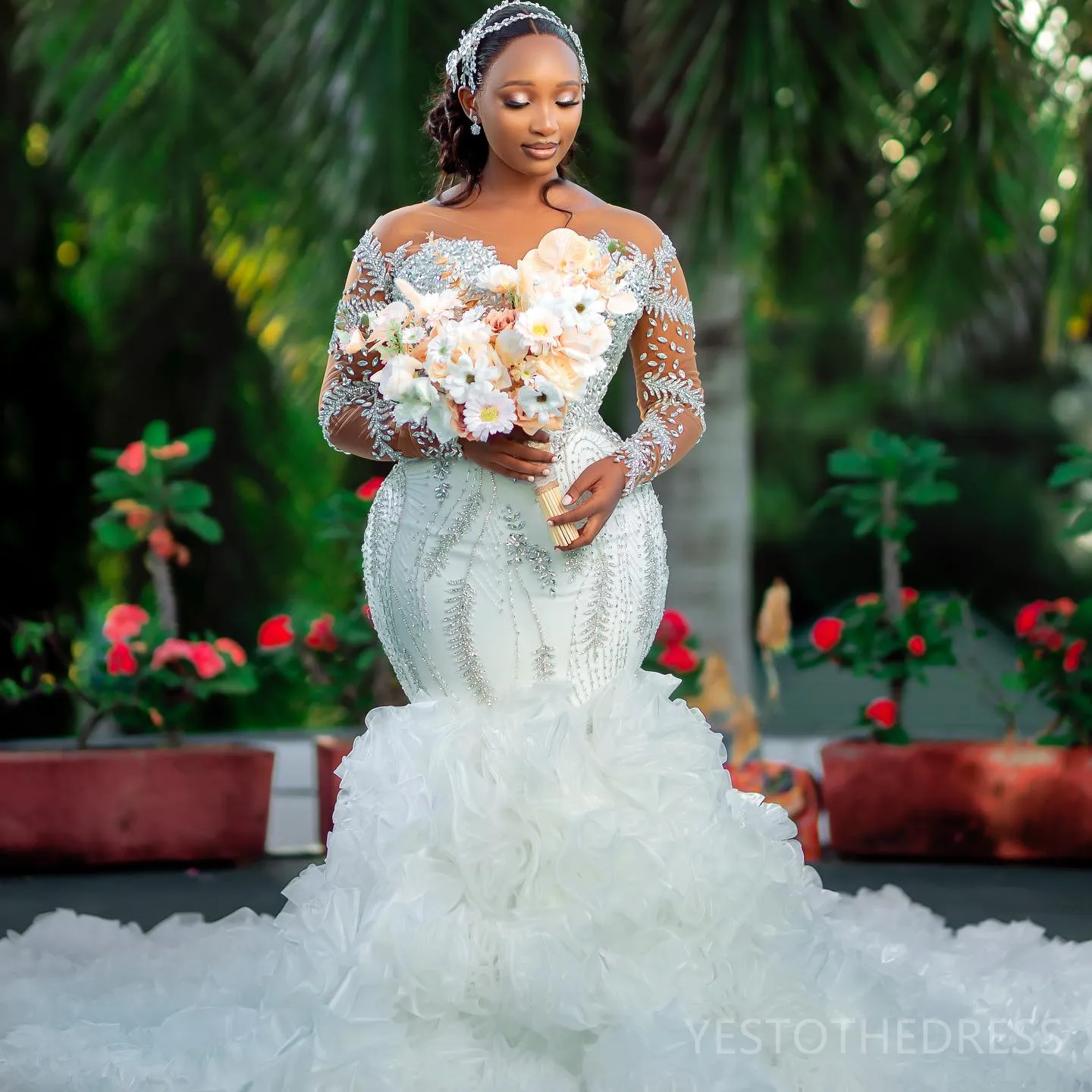 2024 Plus Size African Mermaid Wedding Dress Bridal Gowns For ... [google]