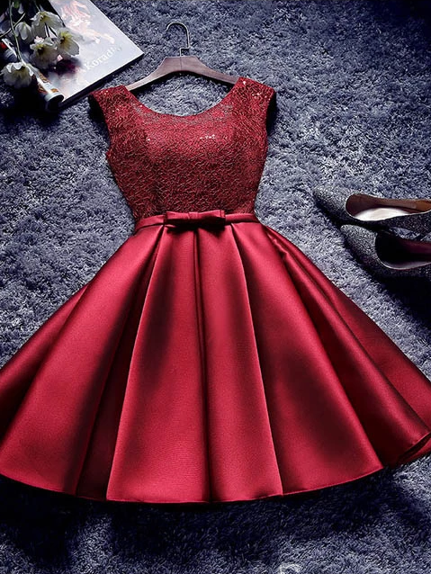 A line Scoop Burgundy Homecoming Dresses Cheap Short Prom Dress ...