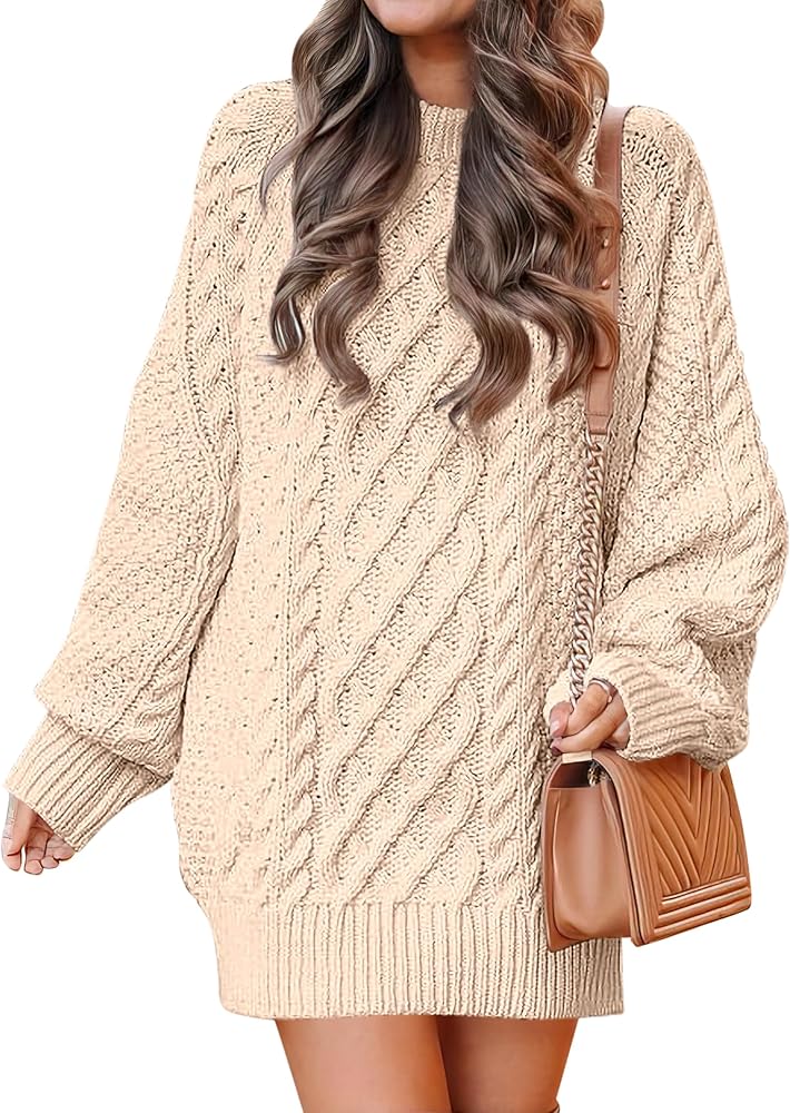 ANRABESS Womens Sweater Dress Oversized Cable Knit Chunky Long ...