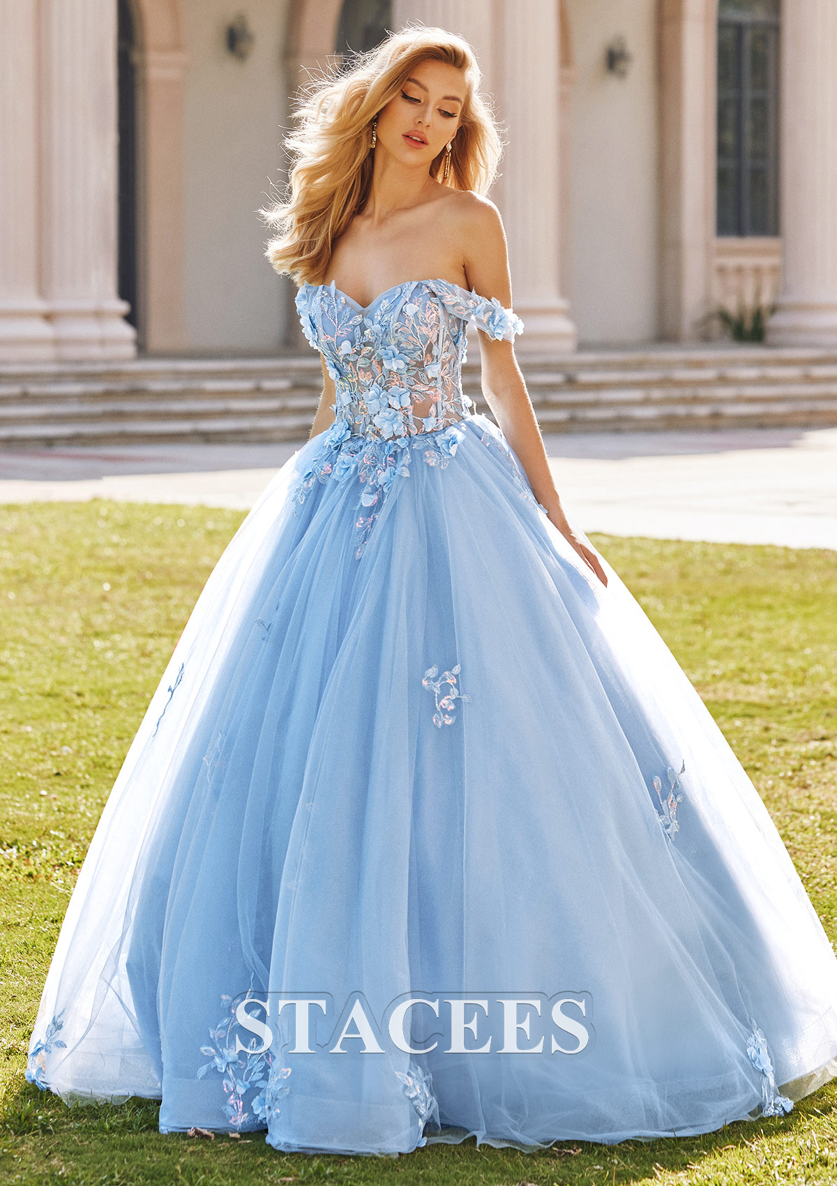 Ball Gown Off-the-Shoulder Long-Length Tulle Prom Dress with ...