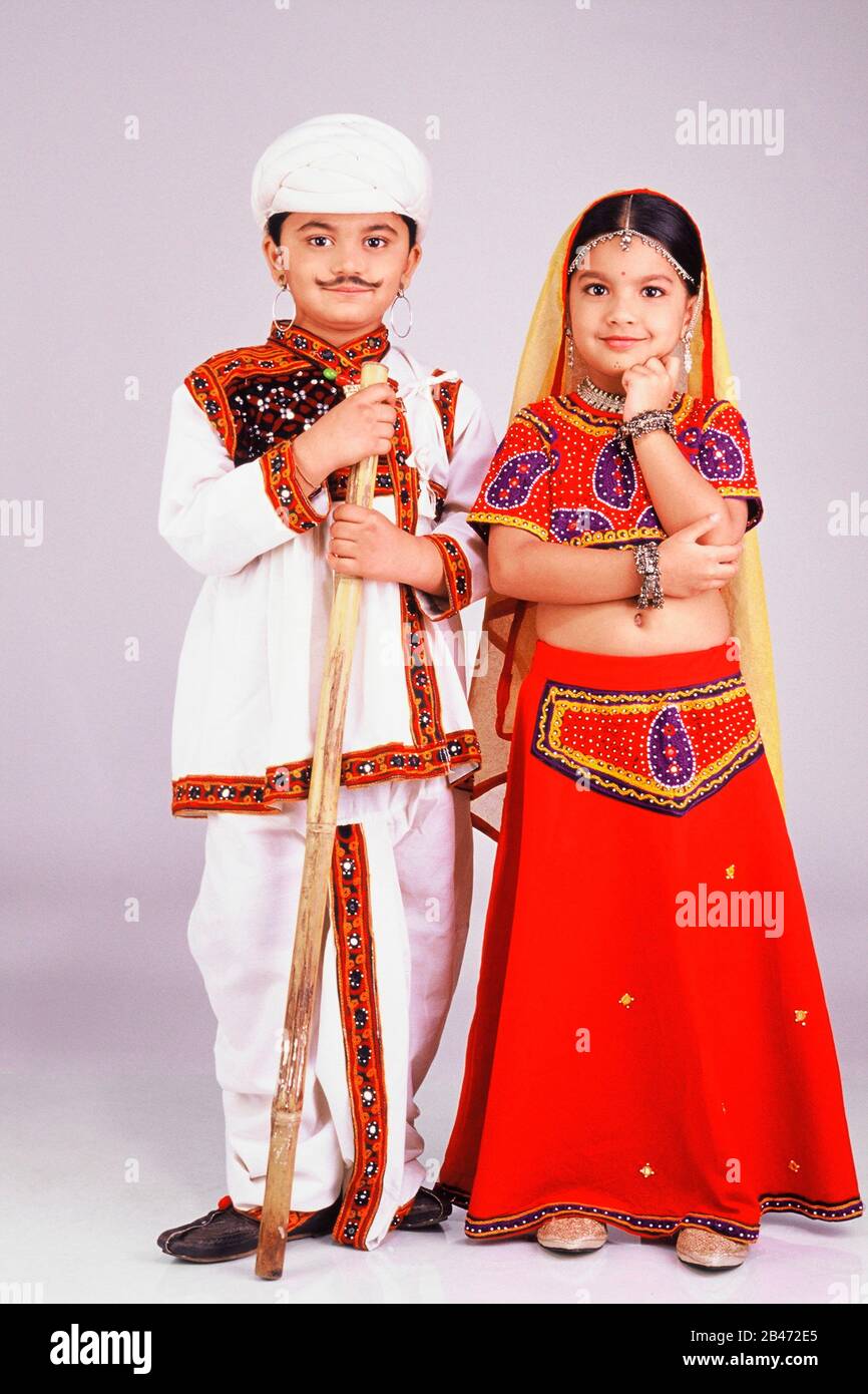 Boy and girl in fancy dress costume as Rajasthani couple - MR ...