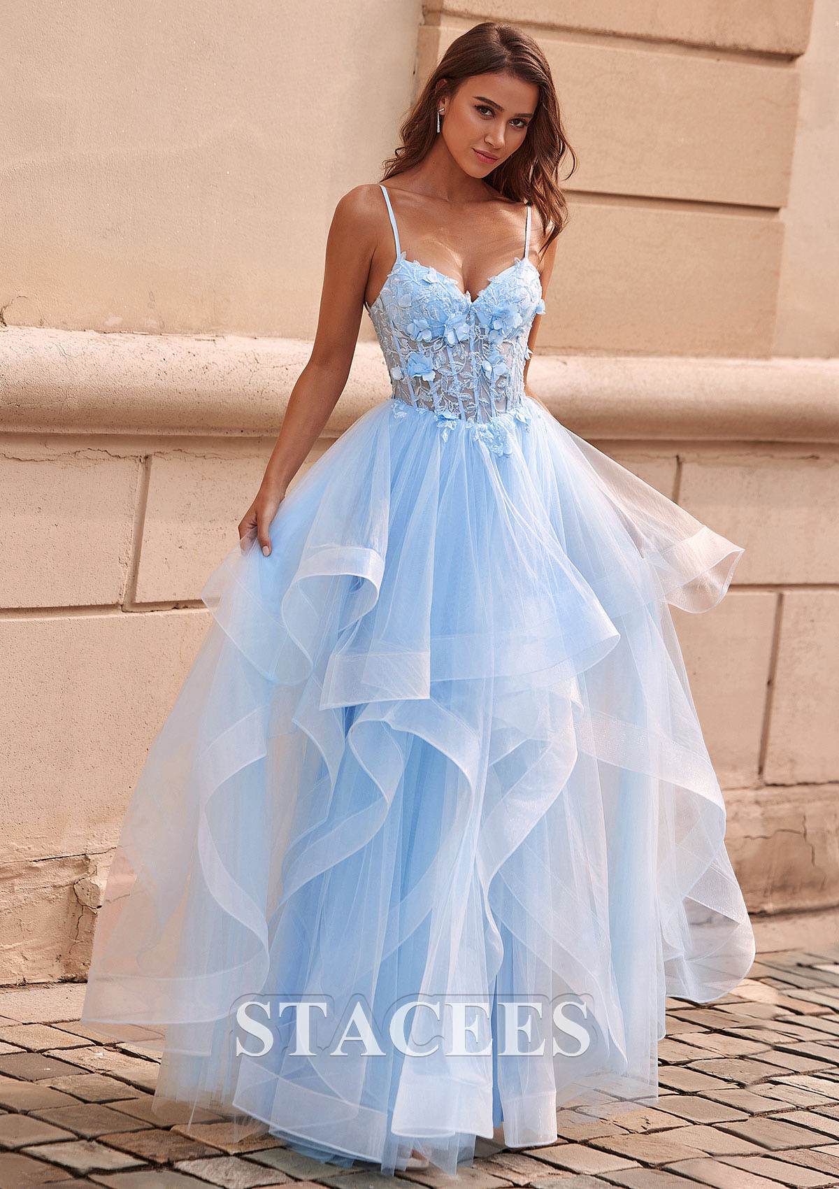Corset Prom Dress Floral A-line V Neck Sheer Lace Corset Ruffle ... [google]