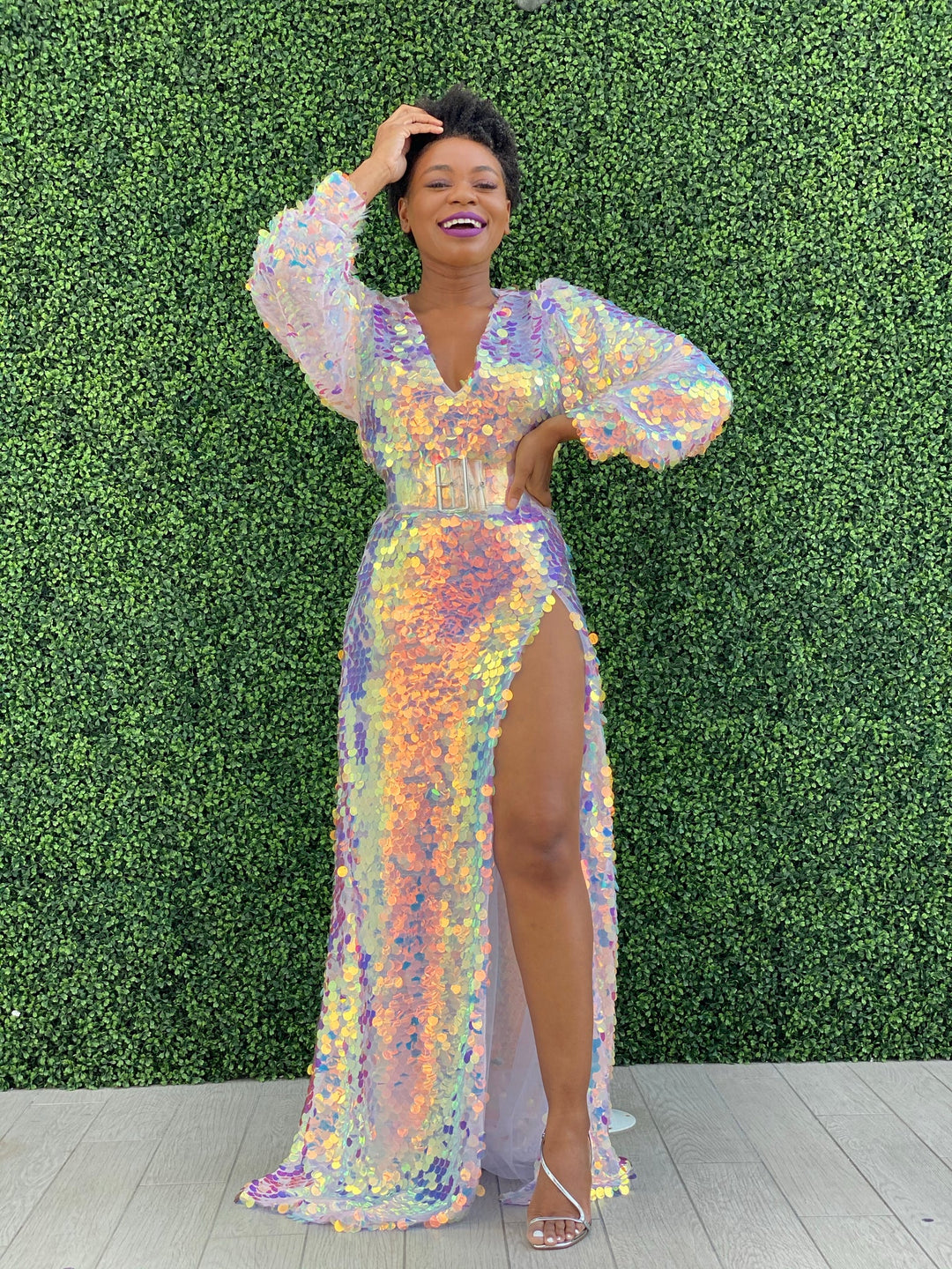 Custom Oyemwen Sequin High Slit Birthday Dress – Fashion Bomb ...