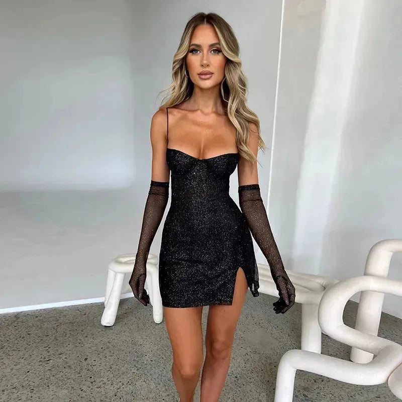 Elegant Glitter Sexy Mini Dress For Women Elegant Off-shoulder ...