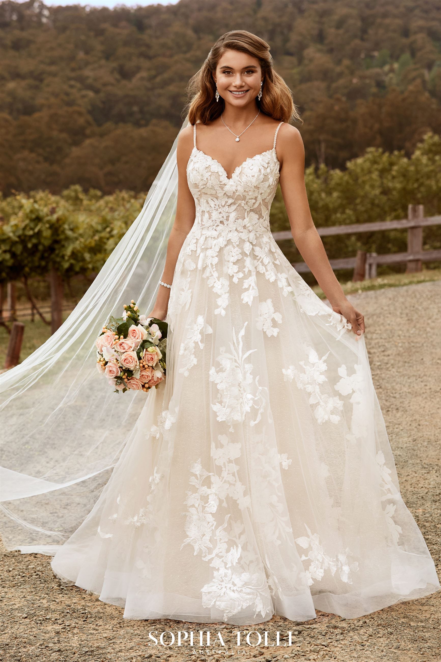 Modern Floral Boho Lace Wedding Dress | Sophia Tolli