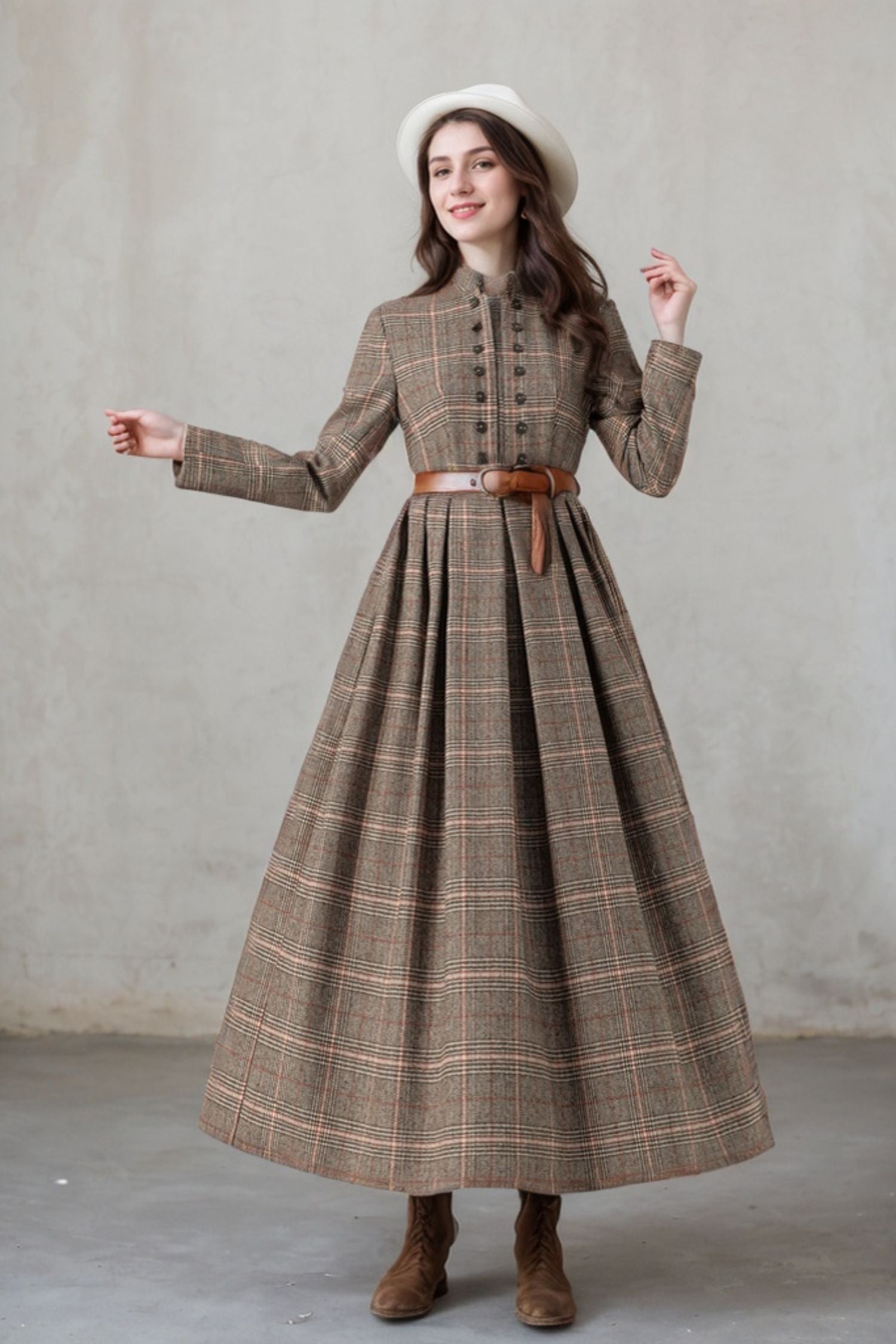 Plaid Wool Maxi Dress – Vintage Long Sleeve Winter Dress with ...