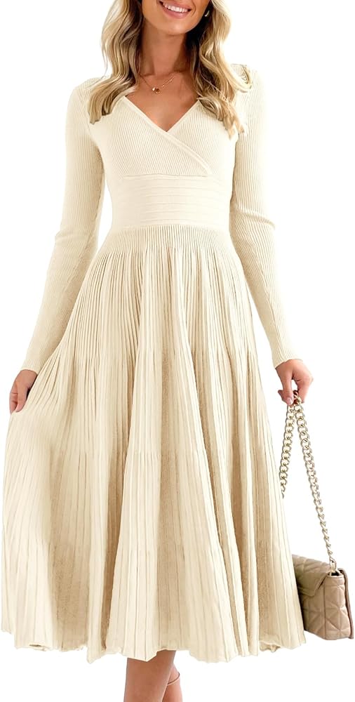 Saodimallsu Womens Long Sleeve Midi Sweater Dress Wrap V Neck ...