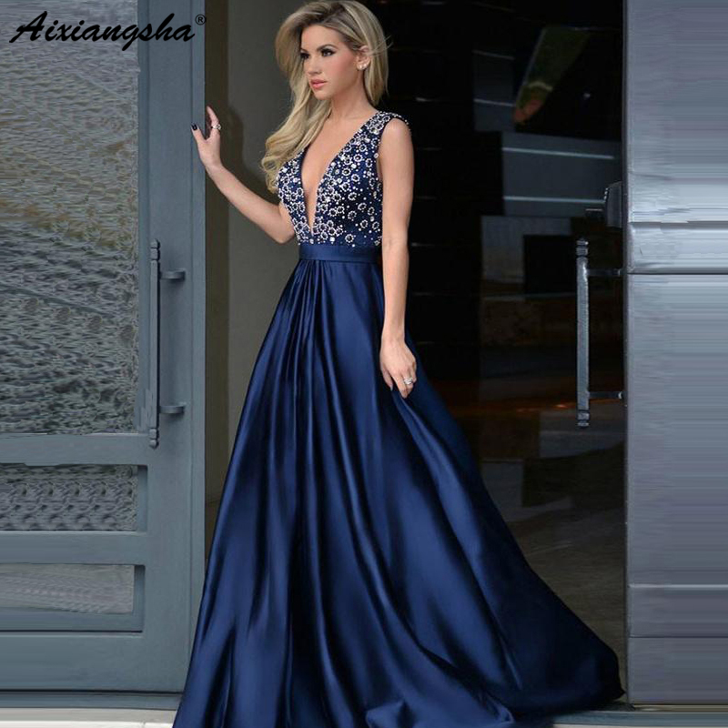 Сексуальное длинное платье для выпускного вечера es A-Line с v-образным вырезом [yandex]