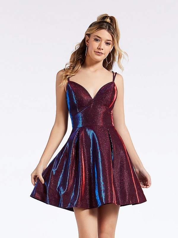 Short A-line Sparkly Homecoming Dress with Deep Sweetheart 