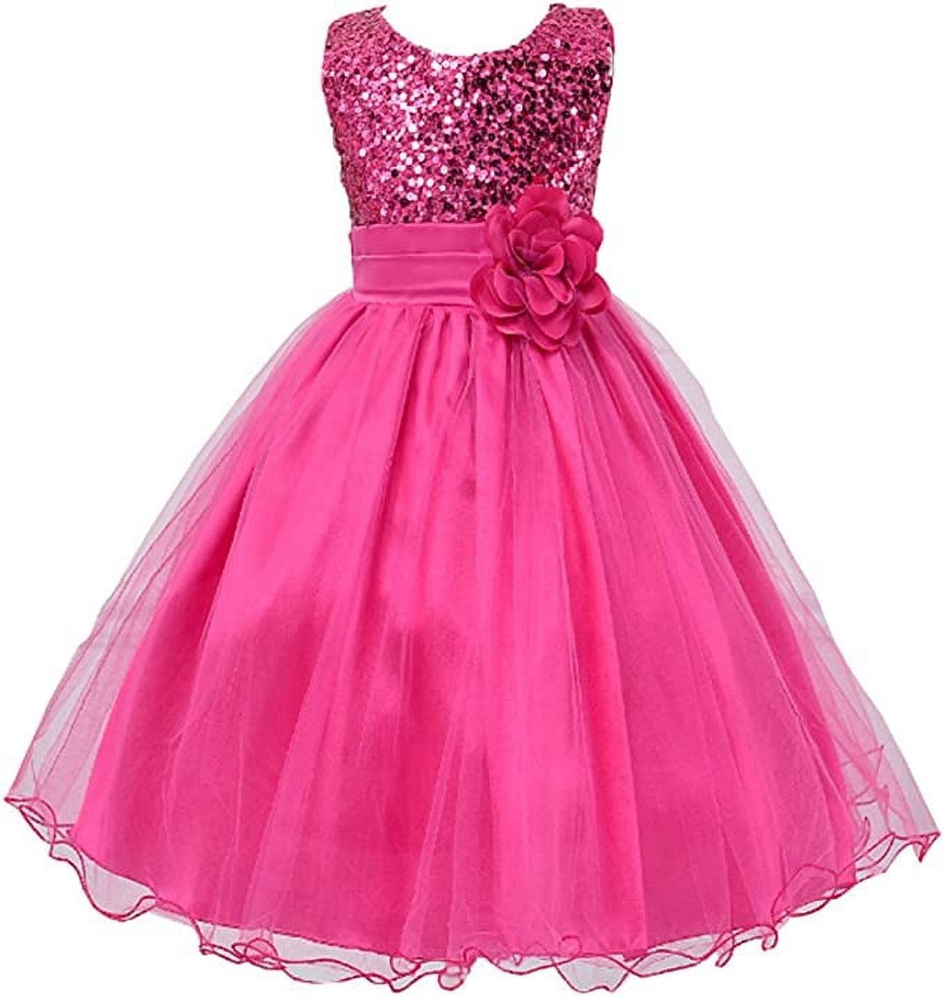 StylesILove Sequin Flower Girl Dress, Sparkling Organza, Rose, 7-8 ...