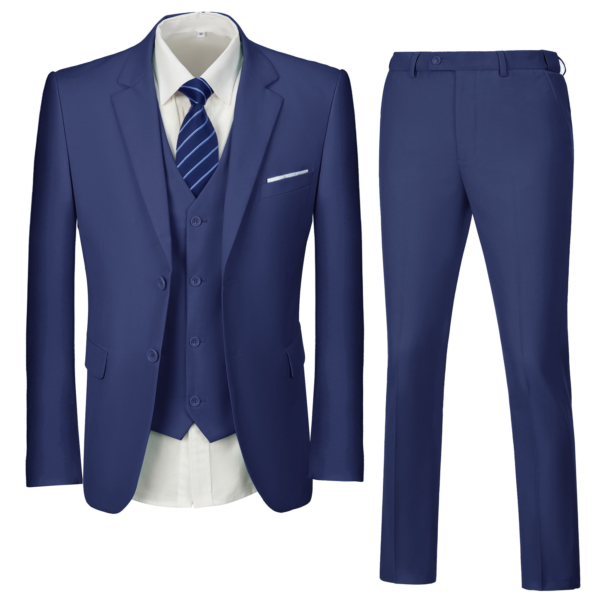 Wehilion Men's Slim Fit 3 Piece Suit Set - Navy Blue XL, Casual ...
